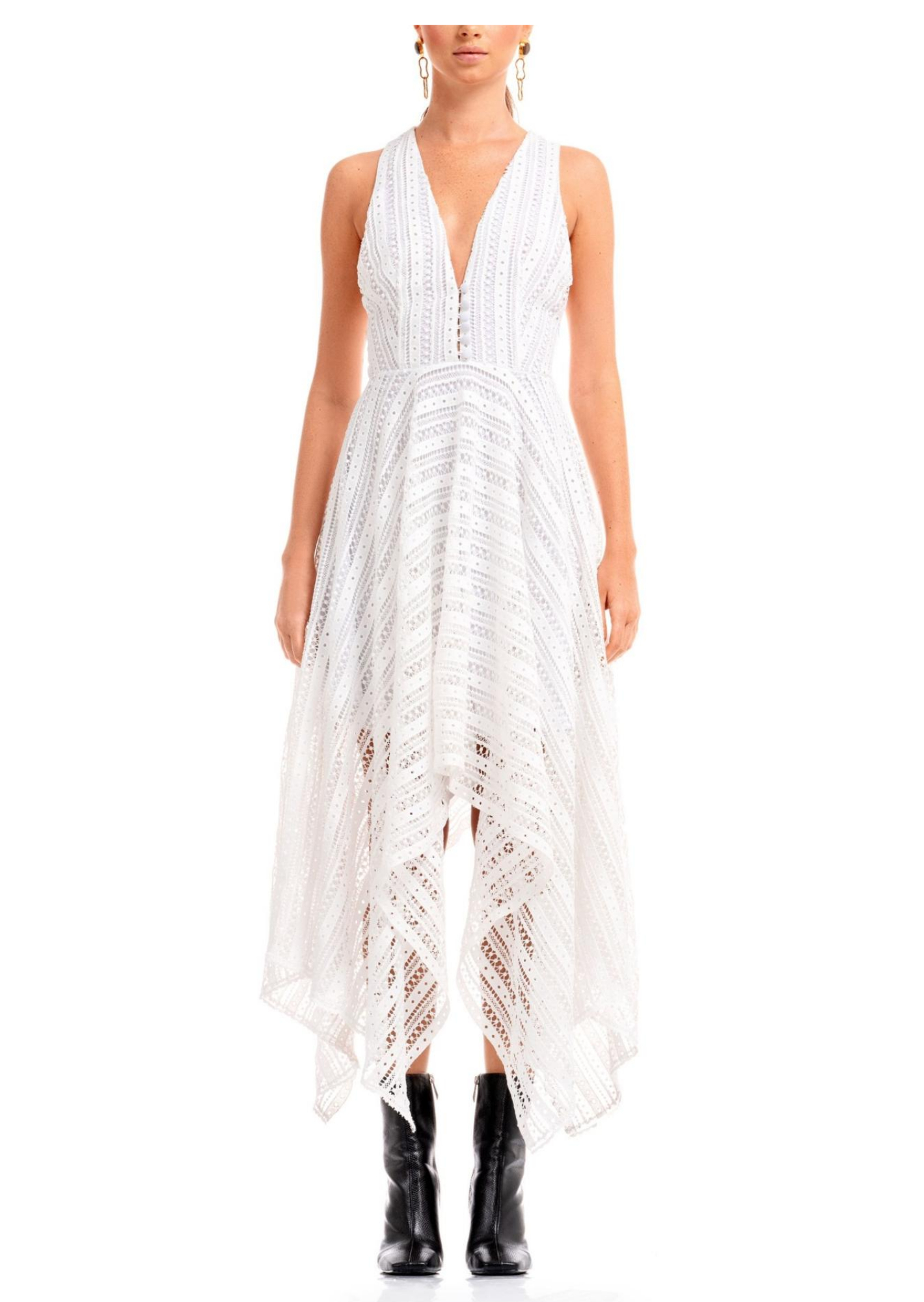 White Lace Asymmetric Hem Maxi Dress DALOOD